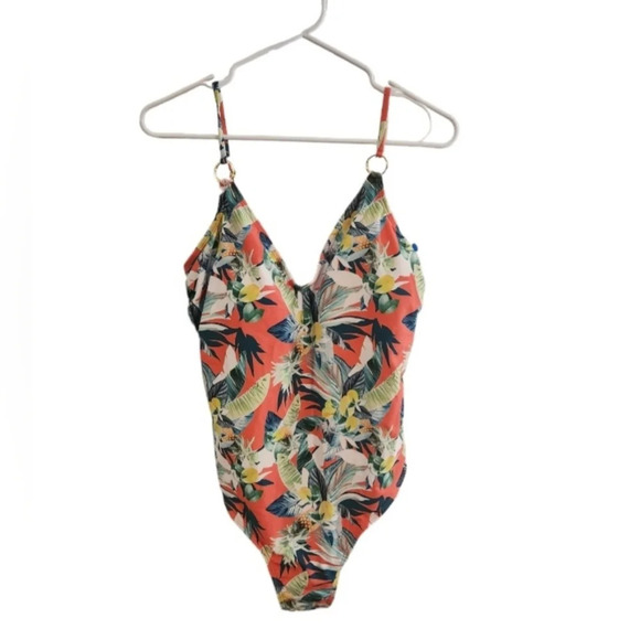 NWT Vigoss tropical beach adjustable floral Pineapple one piece swimsuit Large - Picture 1 of 11